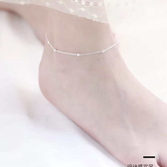 14k Gold Hollow Beads Bracelet/Anklet Sterling Silver - Picture 4 of 9